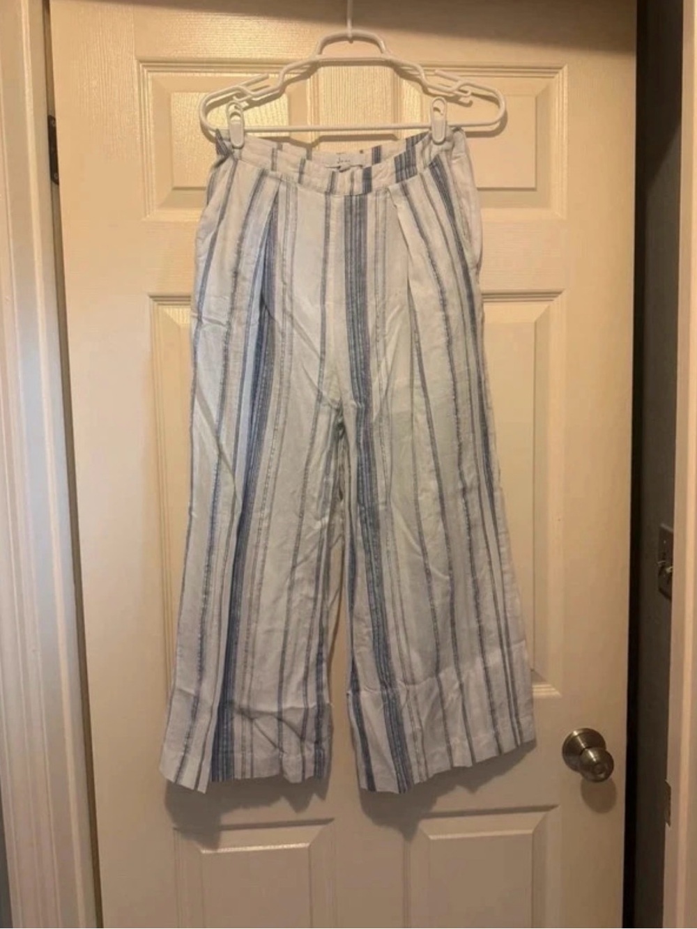 Striped Wide-Leg Linen-Blend Pants in Blue & White